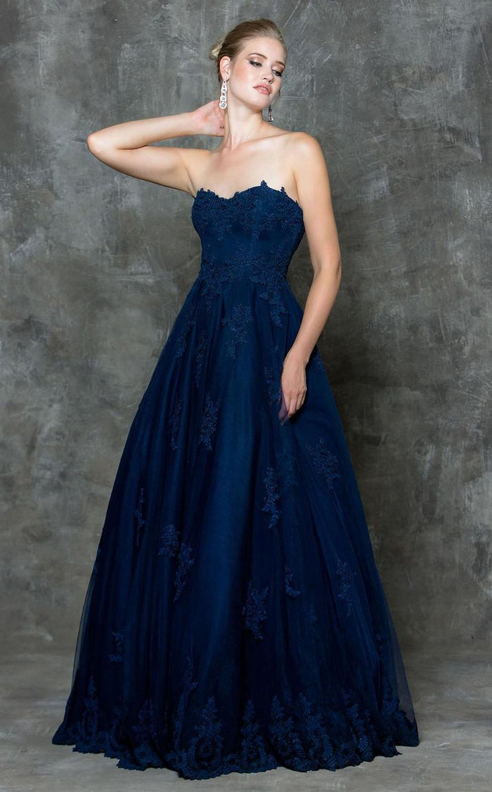 Marsoni by Colors - Lace Modified Sweetheart Ballgown M180 CCSALE 18 / Navy