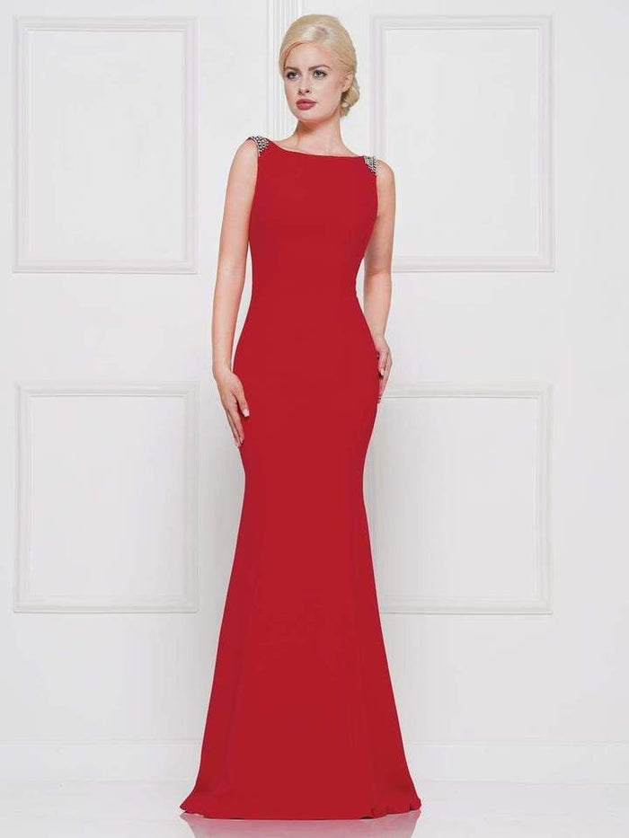 Marsoni by Colors - M140 Jewel Trimmed Neckline Trumpet Dress - 1 pc Red In Size 6 Available CCSALE 6 / Red