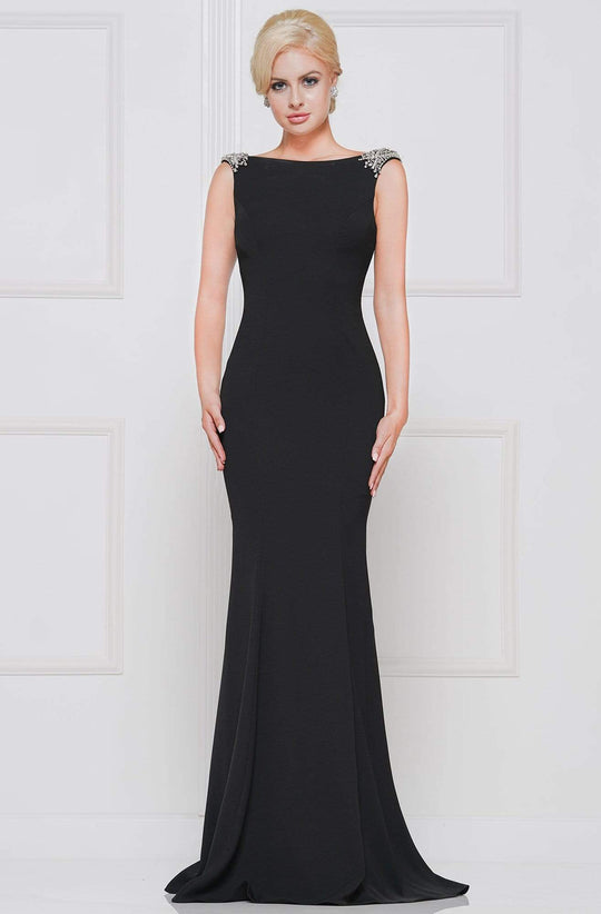 Marsoni by Colors - M177 Boatneck Beaded Cowl Back Mermaid Gown- 1 pc Navy in Size 20 and 1 pc Eggplant in Size 8 Available CCSALE 6 / Black