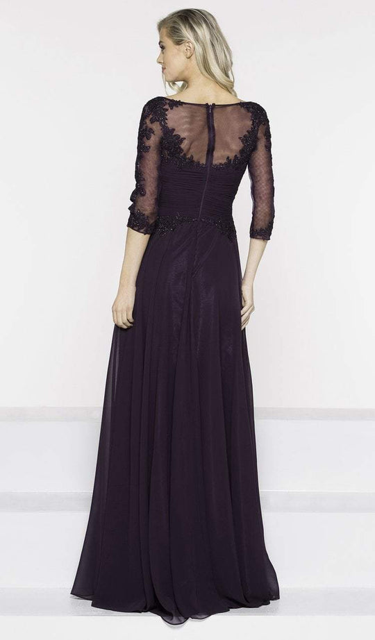 Marsoni by Colors - M237 V-Neck Beaded Lace Applique Chiffon Dress