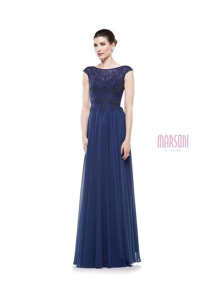 Marsoni MV1356 Beaded Applique Long Formal Evening Pleated Dress