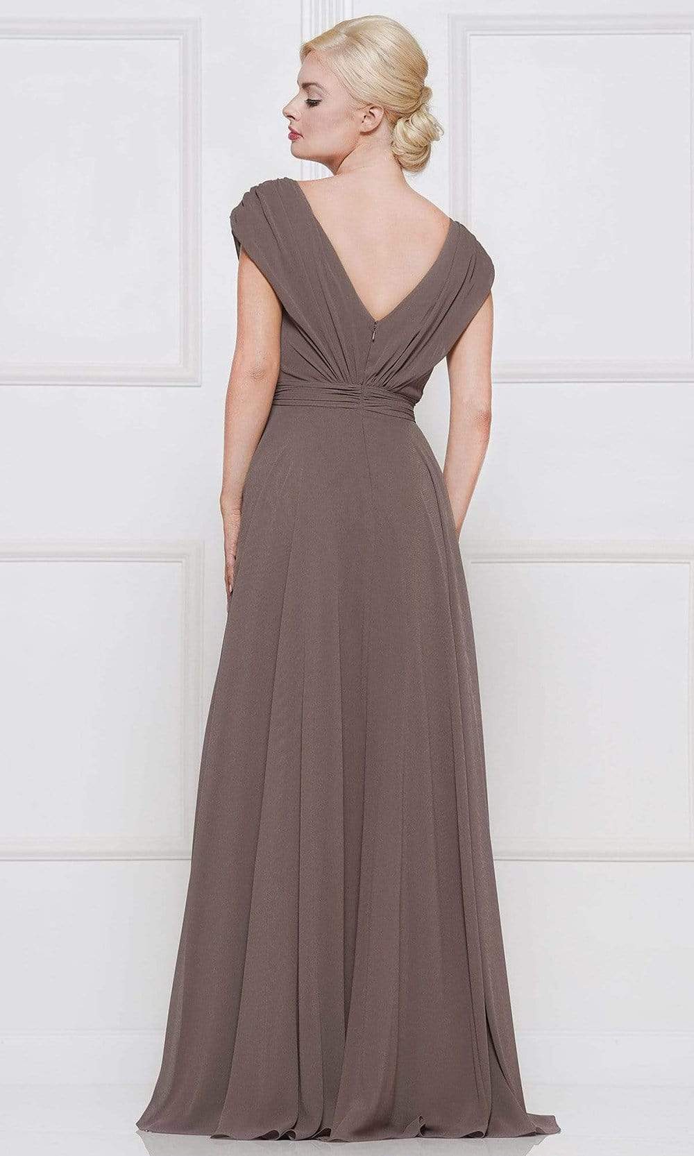 Marsoni by Colors - M251 Gathered V Neck Off Shoulder A-Line Gown 