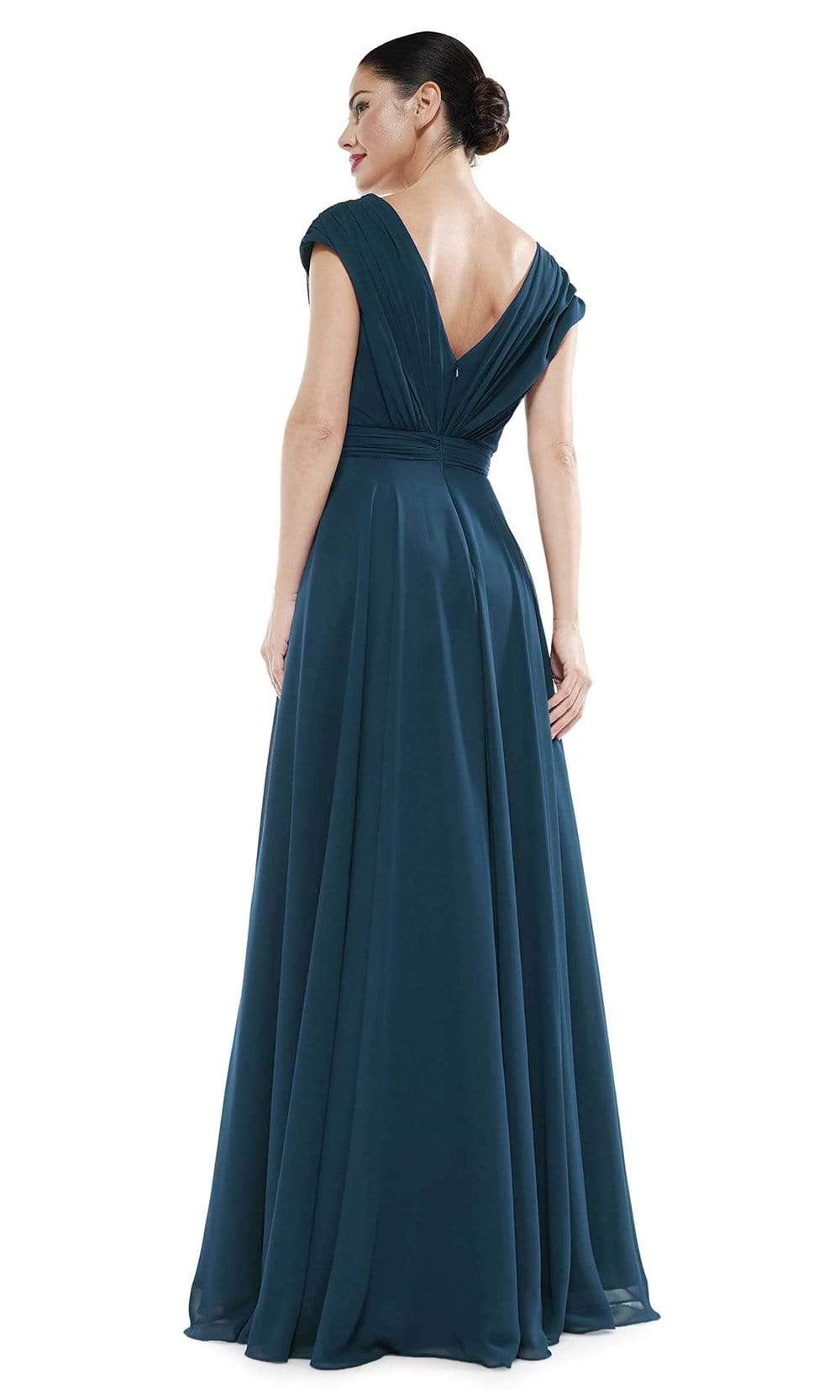 Marsoni by Colors - M251 Gathered V Neck Off Shoulder A-Line Gown 