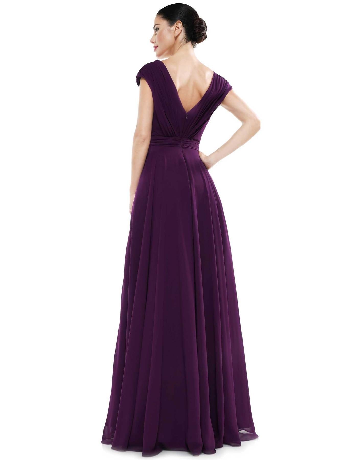 Marsoni by Colors - M251 Gathered V Neck Off Shoulder A-Line Gown 