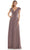 Marsoni By Colors - M251 Gathered V Neck Off Shoulder A-Line Gown Mother of the Bride Dresses 4 / Dark Taupe