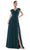 Marsoni By Colors - M251 Gathered V Neck Off Shoulder A-Line Gown Mother of the Bride Dresses 4 / Deep Green
