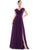 Marsoni By Colors - M251 Gathered V Neck Off Shoulder A-Line Gown Mother of the Bride Dresses 4 / Eggplant