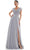 Marsoni By Colors - M251 Gathered V Neck Off Shoulder A-Line Gown Mother of the Bride Dresses 4 / Grey