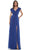 Marsoni By Colors - M251 Gathered V Neck Off Shoulder A-Line Gown Mother of the Bride Dresses 4 / Indigo Blue