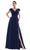 Marsoni By Colors - M251 Gathered V Neck Off Shoulder A-Line Gown Mother of the Bride Dresses 4 / Navy