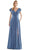 Marsoni By Colors - M251 Gathered V Neck Off Shoulder A-Line Gown Mother of the Bride Dresses 4 / Slate Blue