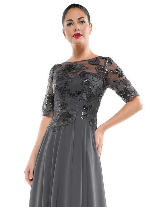 Marsoni by Colors - M286 Sequined Bateau Chiffon A-line Dress