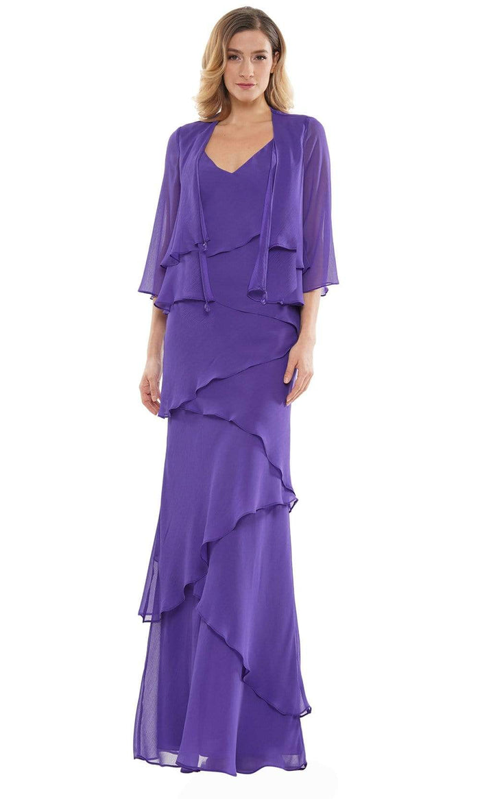 Marsoni by Colors - M309 V-Neck Tiered Sheath Dress Mother of the Bride Dresses 6 / Eggplant