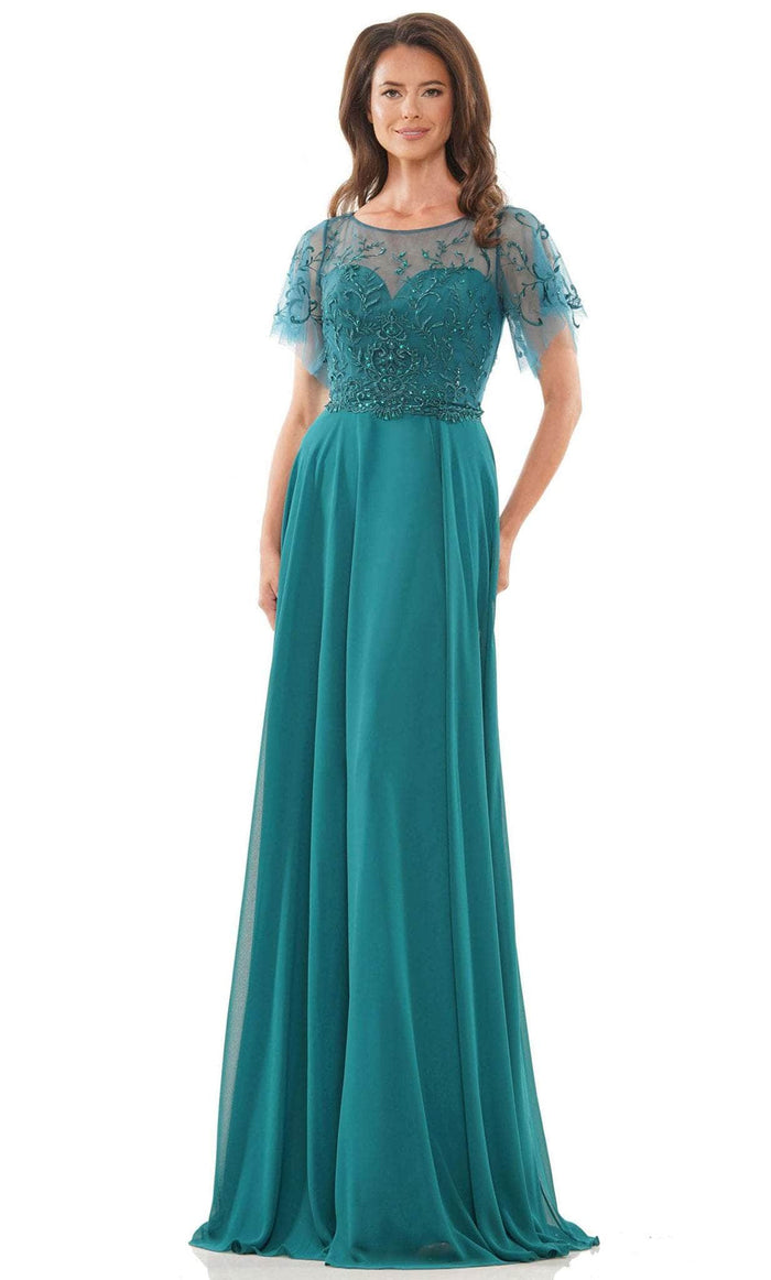 Marsoni by Colors M323 - Illusion Flutter Sleeve Formal Dress Mother of the Bride Dresses 6 / Deep Green