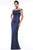 Marsoni By Colors - MV1004 Jewel Embellished Shoulders Satin Column Gown - 1 pc Blush in Size 8 and 1 pc Navy in Size 14 Available CCSALE 14 / Navy