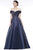 Marsoni By Colors - MV1008 Floral Beaded Surplice Off Shoulder Gown Mother of the Bride Dresses 4 / Navy
