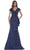 Marsoni by Colors - MV1086 Embellished V Neck Trumpet Dress Mother of the Bride Dresses 4 / Navy