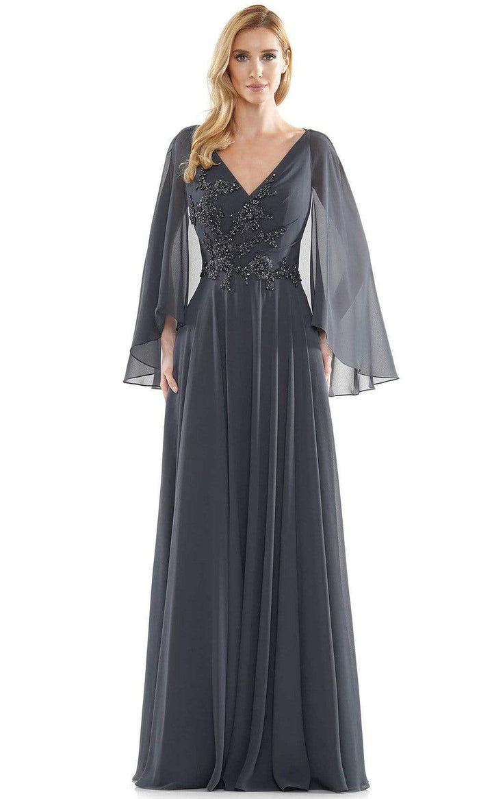 Marsoni by Colors - MV1094 Capelet Sleeve Beaded Chiffon A-Line Gown Mother of the Bride Dresses 6 / Charcoal