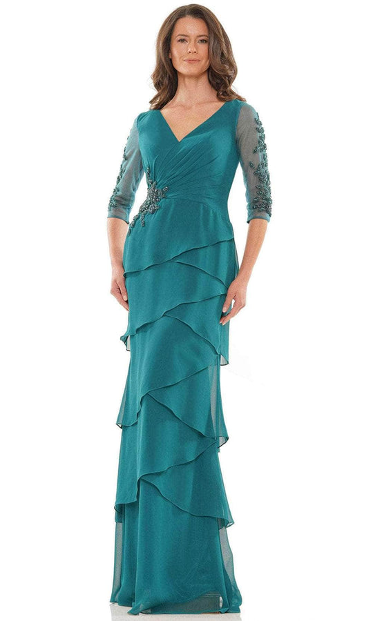Marsoni by Colors MV1168 - Quarter Sleeves V-Neck Long Gown
