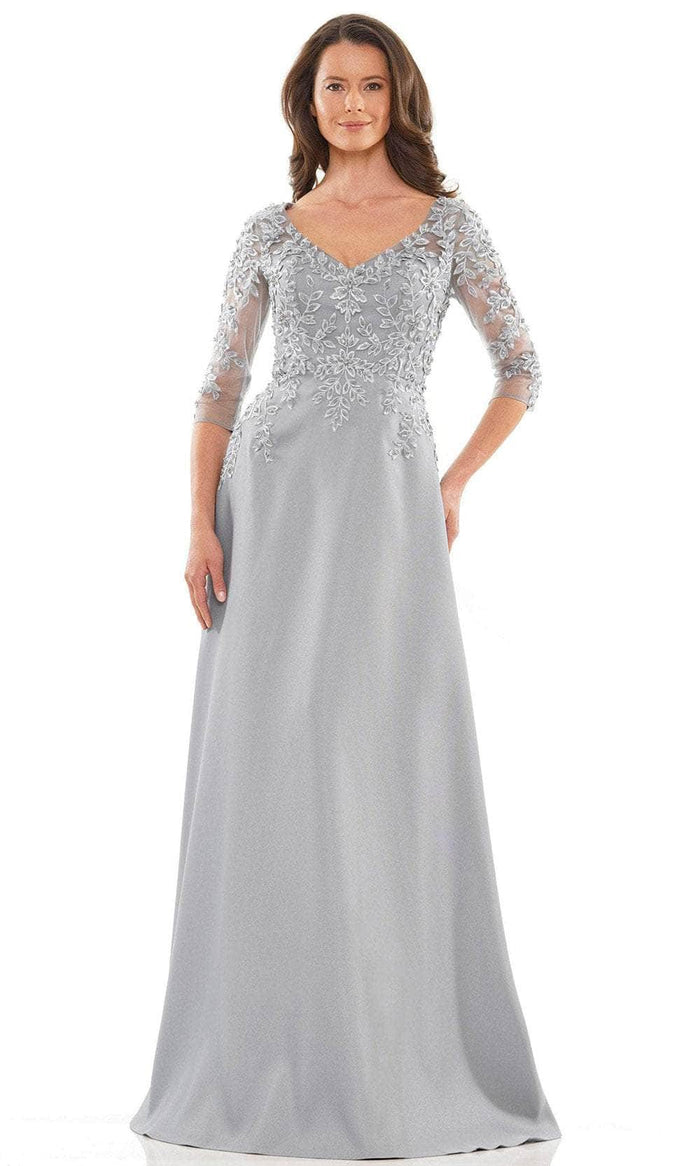 Marsoni by Colors MV1174 - Beaded Applique V-Neck Formal Gown Special Occasion Dress 6 / Wedgewood