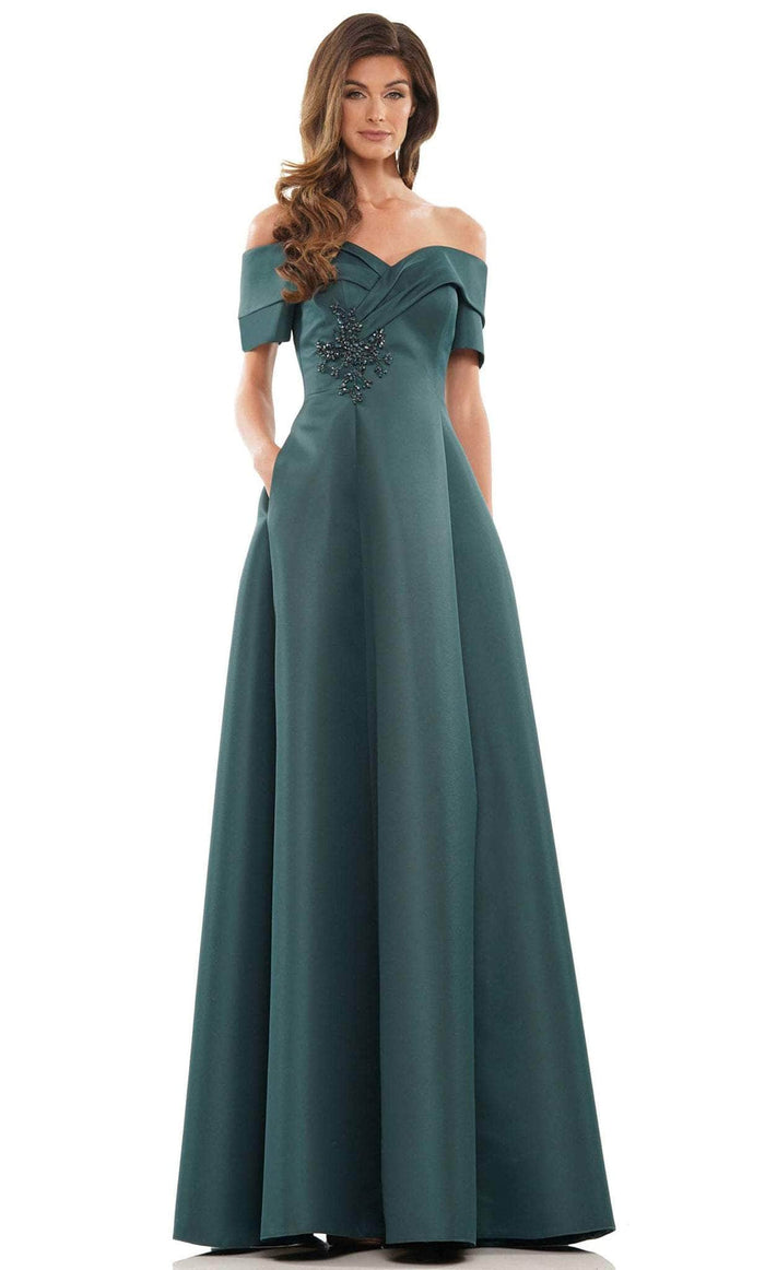 Marsoni by Colors MV1176 - Formal Minimalist Off Shoulder Gown Formal Gowns 6 / Deep Green