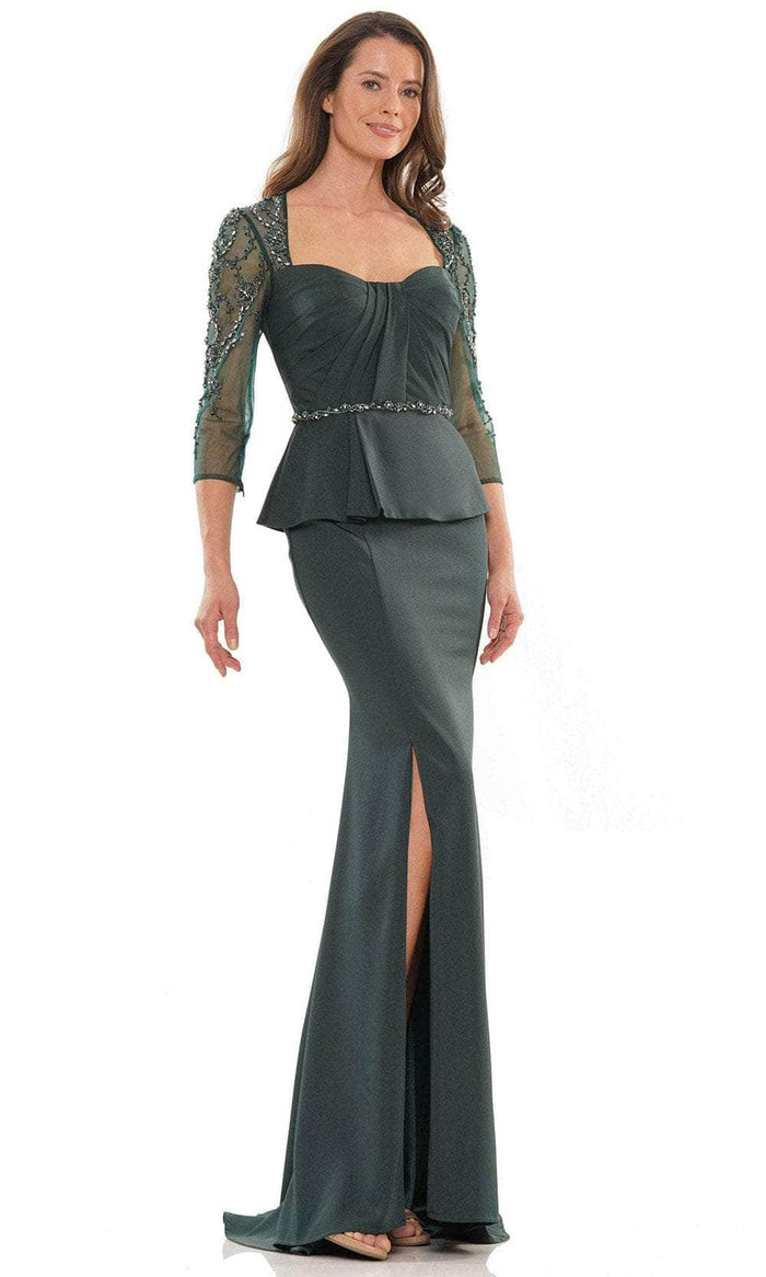 Marsoni by Colors MV1192 - Beaded Sheer Sleeve Formal Gown Special Occasion Dress 4 / Deep Green
