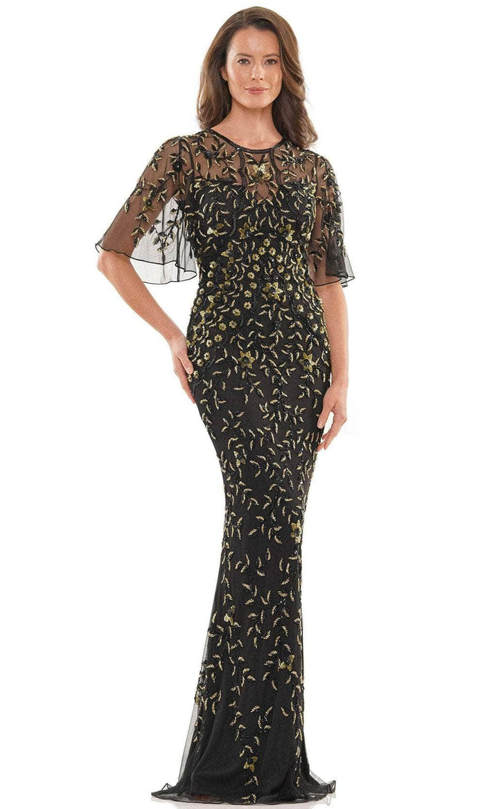 Marsoni by Colors MV1208 - Bell Sleeve Embellished Formal Gown Special Occasion Dress 4 / Black/Gold