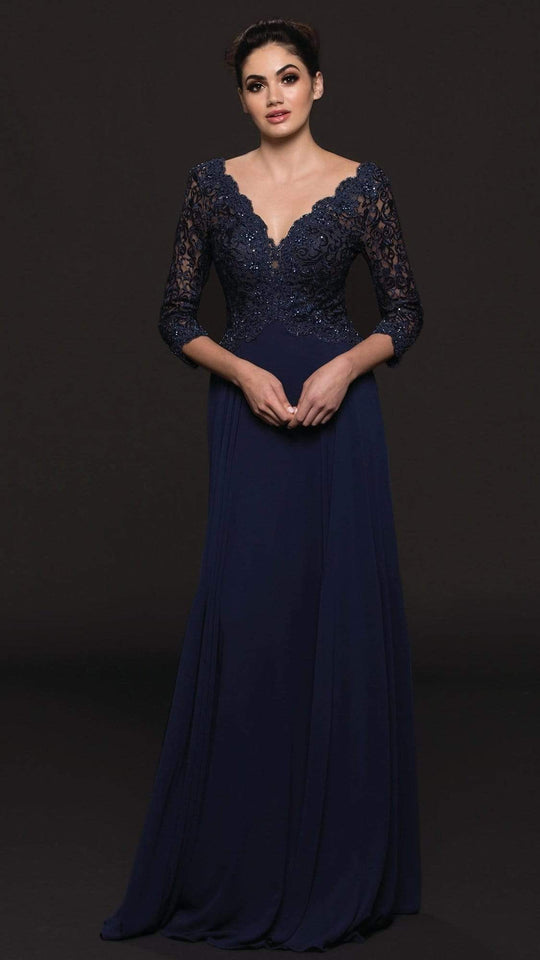 Marsoni by Colors - Quarter Sleeve Scalloped Lace Gown M225
