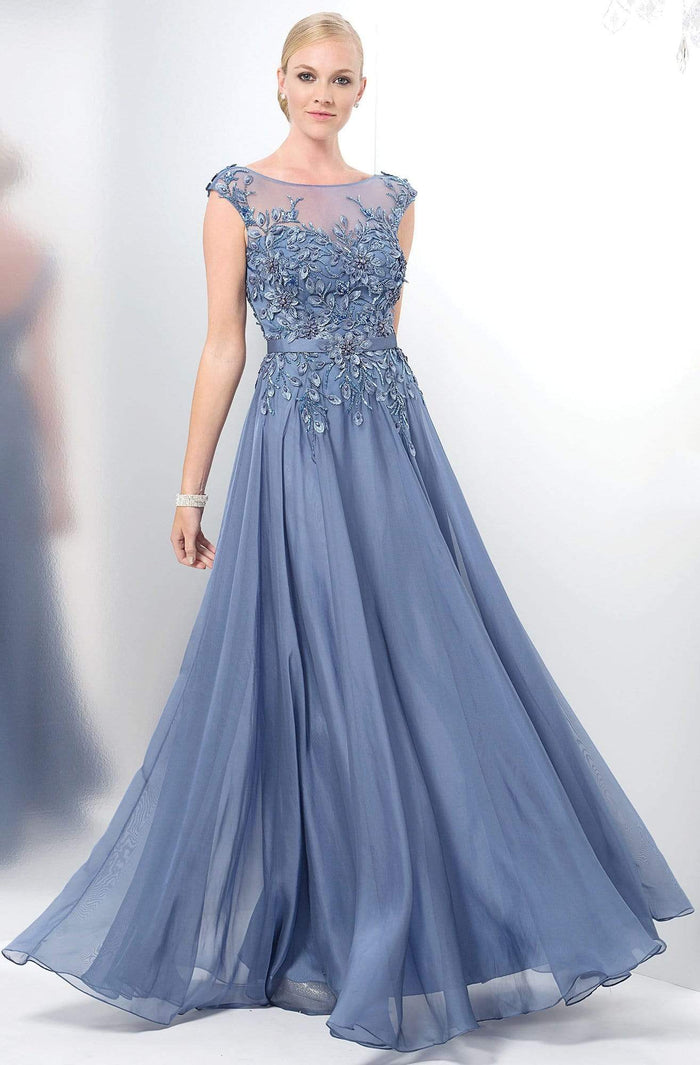 Marsoni by Colors - Romantic Lace Illusion Evening Gown M116 - 1 pc Slate Blue in Sizes 8 Available CCSALE 2 / Slate Blue