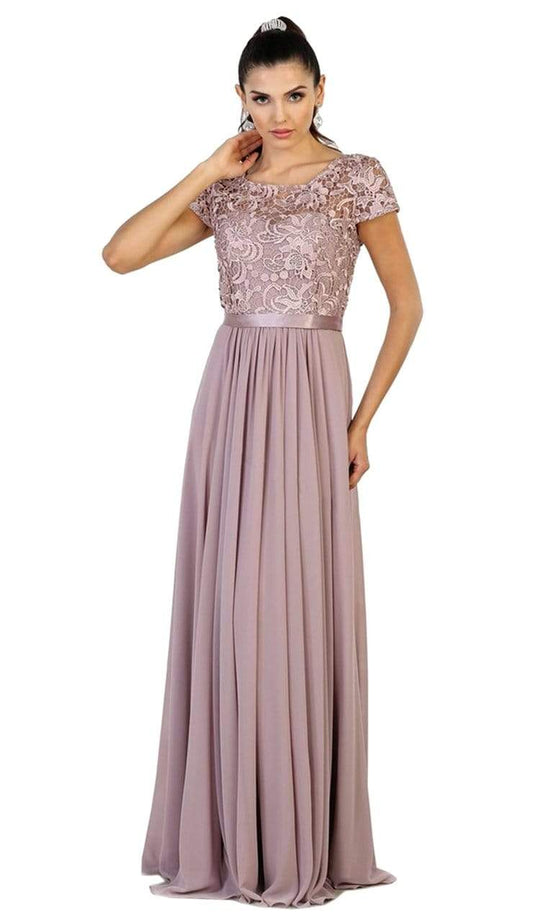 May Queen - A-line Lace Chiffon Evening Dress - 1 pc Navy in Size M and Mauve in size L Available CCSALE L / Mauve