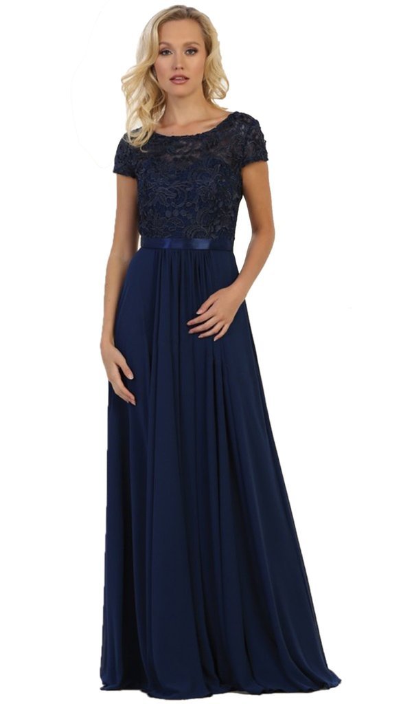 May Queen - A-line Lace Chiffon Evening Dress - 1 pc Navy in Size M and Mauve in size L Available CCSALE M / Navy