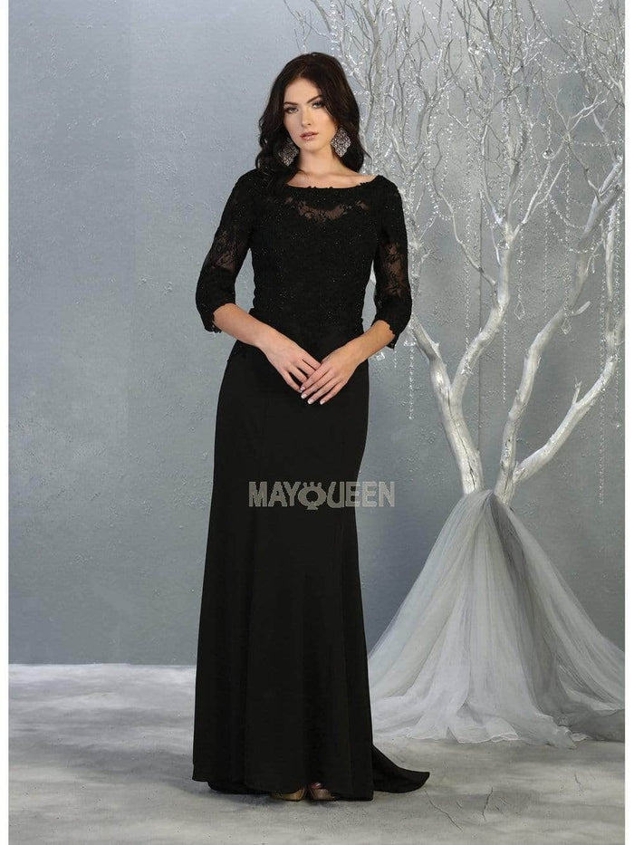 May Queen - Applique Quarter Sleeve Formal Dress MQ1810 Evening Dresses M / Black