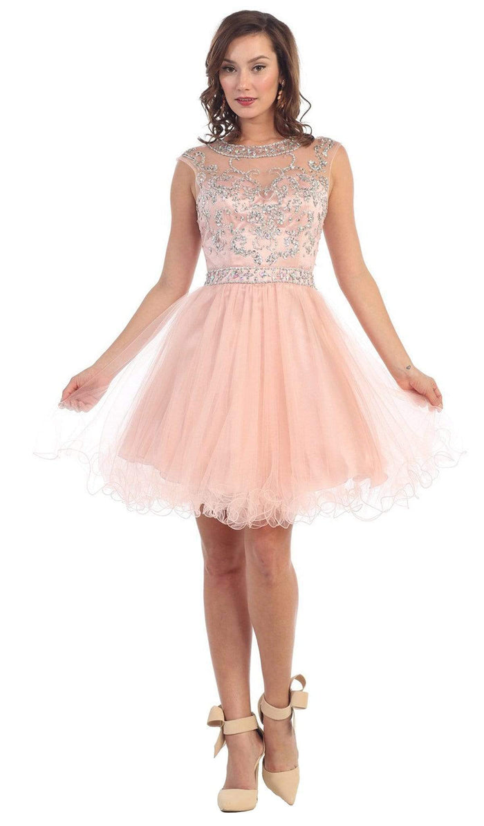May Queen - Beaded Illusion Tulle Cocktail Dress Special Occasion Dress 4 / Blush
