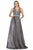 May Queen - Beaded Lace V-Neck Metallic Gown RQ7790 - 1 pc Charcoal Gray In Size 8 Available CCSALE 8 / Charcoal Gray