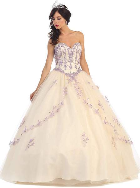 May Queen - Bedazzled Sweetheart Quinceanera Ball Gown LK61 - 1 pc Champagne In Size 4 Available CCSALE 4 / Champagne