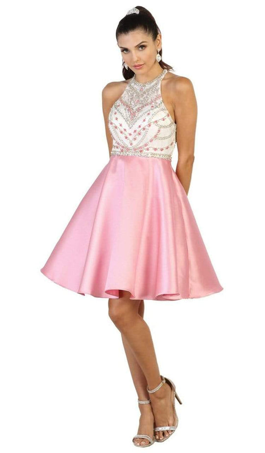 May Queen - Bejeweled Halter Neck Cocktail Dress MQ1492 - 1 pc Pink In Size 4 Available CCSALE 4 / Pink