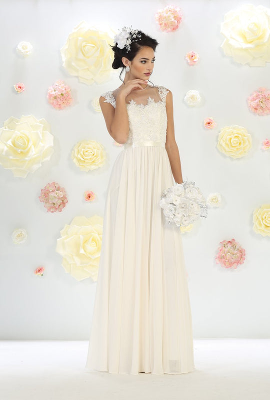May Queen Bridal - MQ1428 Cap Sleeve Lace Applique Long Dress