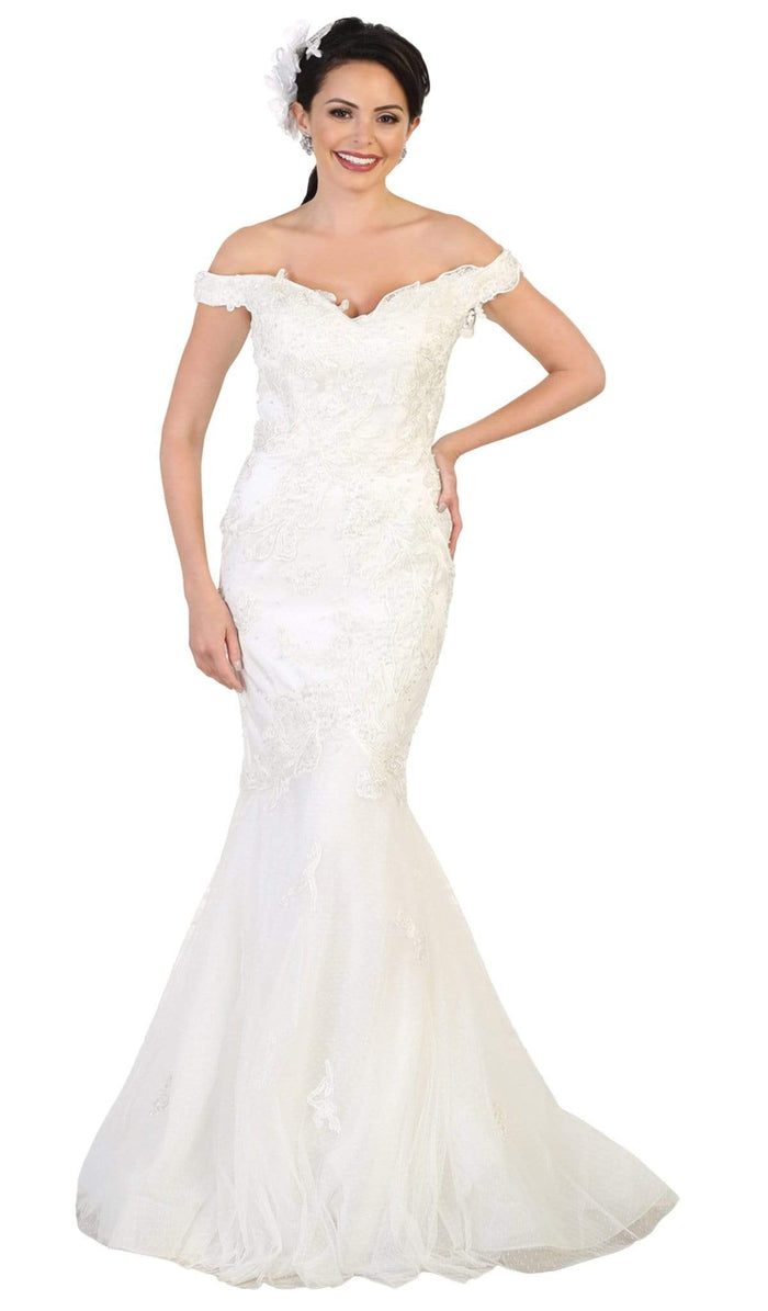 May Queen Bridal - Off Shoulder Floral Lace Mermaid Bridal Dress RQ7492 - 1 pc Ivory In Size 12 Available CCSALE 12 / Ivory