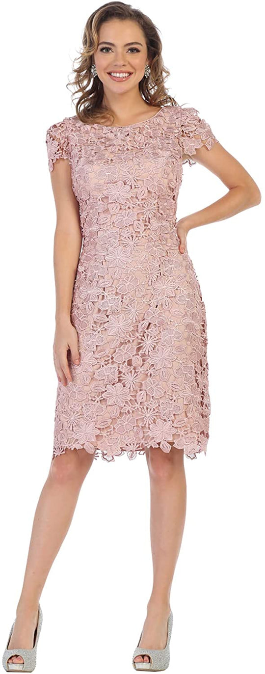 May Queen - Cap Sleeve Floral Overlaid Sheath Dress MQ1488 CCSALE 2XL / Dusty Rose