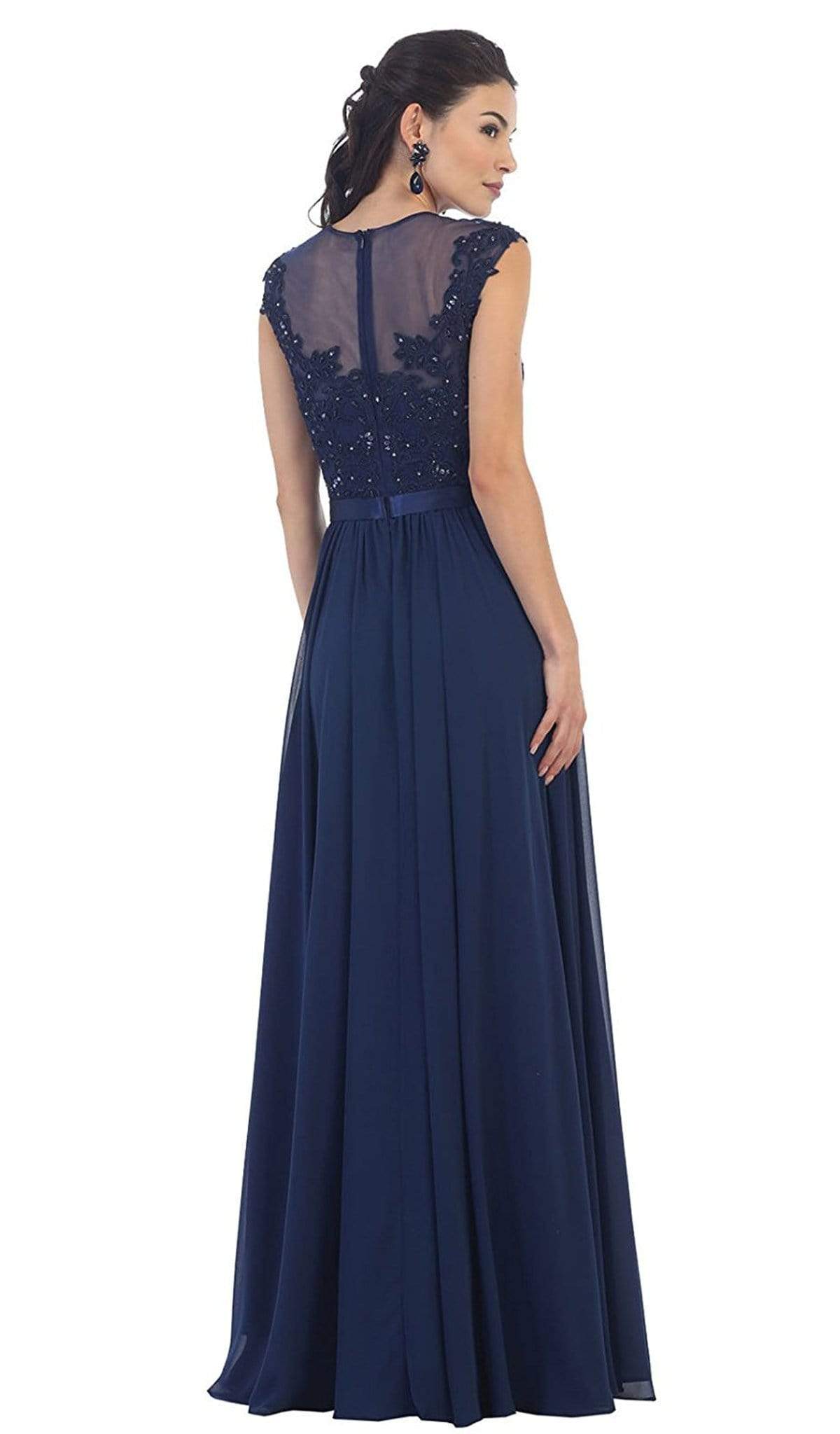 May Queen - Dainty Cap Sleeve Lace Applique Illusion Prom Gown ...