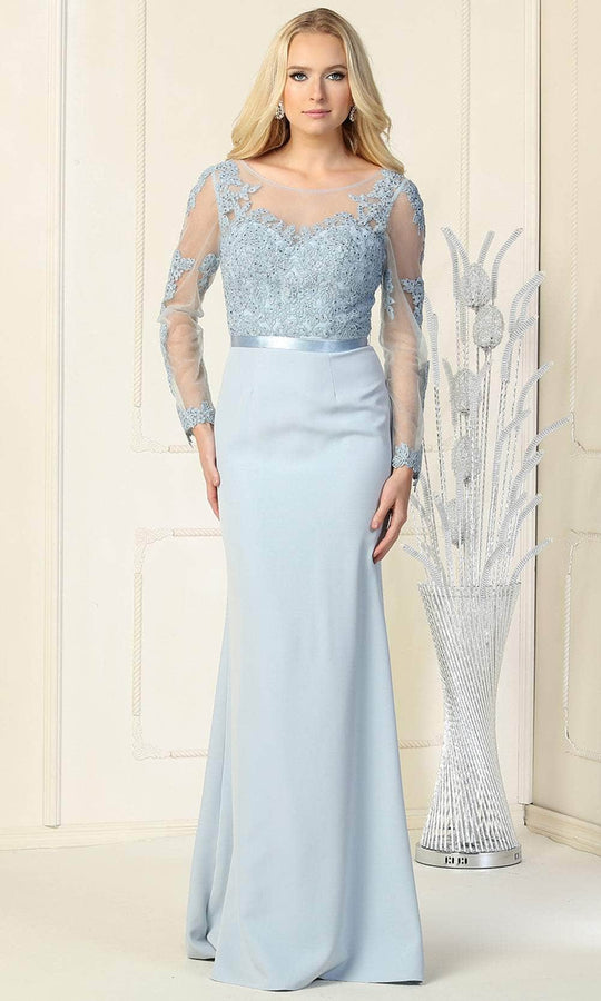 May Queen - Embroidered Bateau Evening Gown MQ1847 - 1 pc Dusty Blue In Size 12 Available CCSALE 12 / Dusty Blue