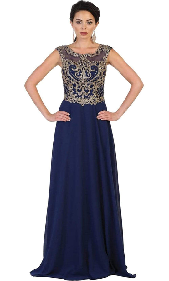 May Queen - Embroidered Illusion Jewel A-line Evening Dress Special Occasion Dress
