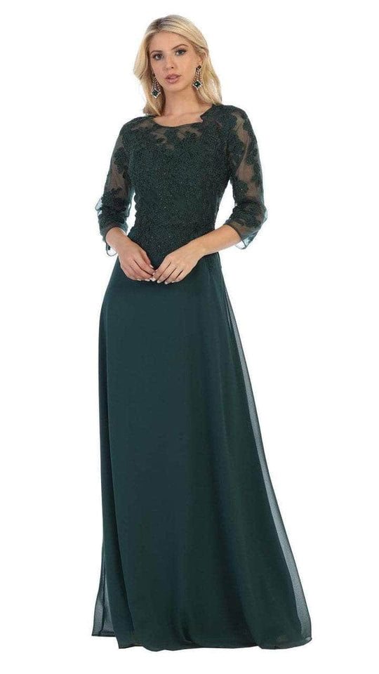 May Queen - Embroidered Scoop Neck Prom Dress MQ1637 - 1 pc Hunter Green In Size XL Available CCSALE XL / Hunter Green