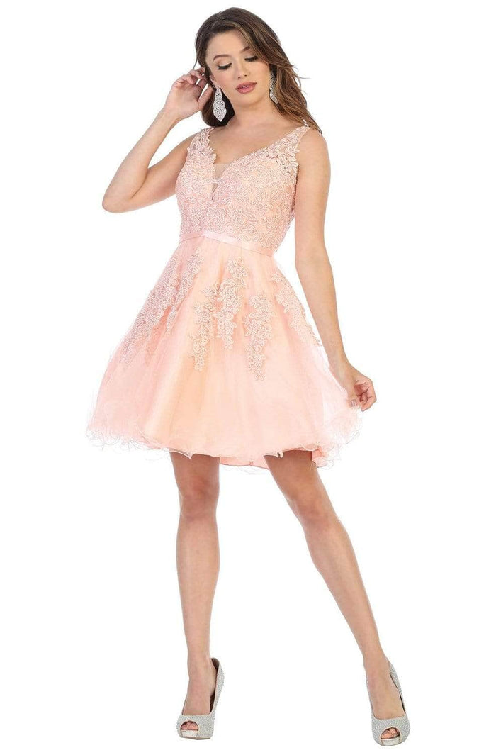 May Queen - Embroidered V-Neck Cocktail Dress MQ1692 - 1 pc Blush In Size 12 Available CCSALE 12 / Blush
