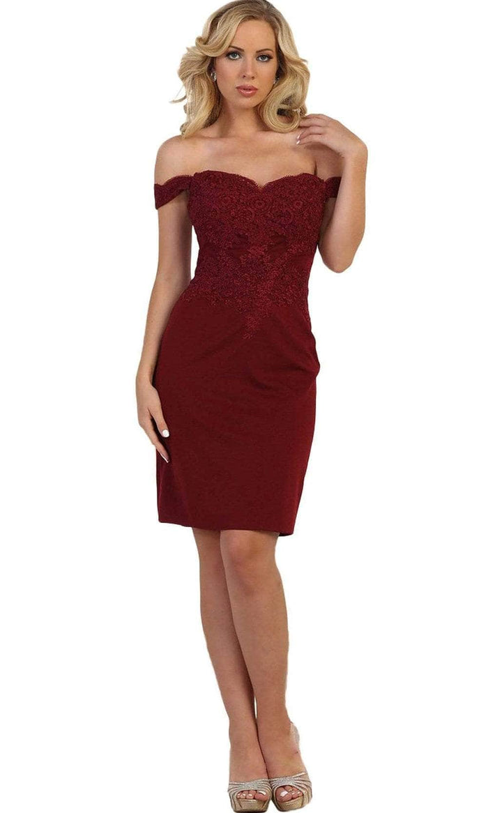 May Queen - Fitted Off Shoulder Cocktail Dress Cocktail Dresses 4 / Burgundy