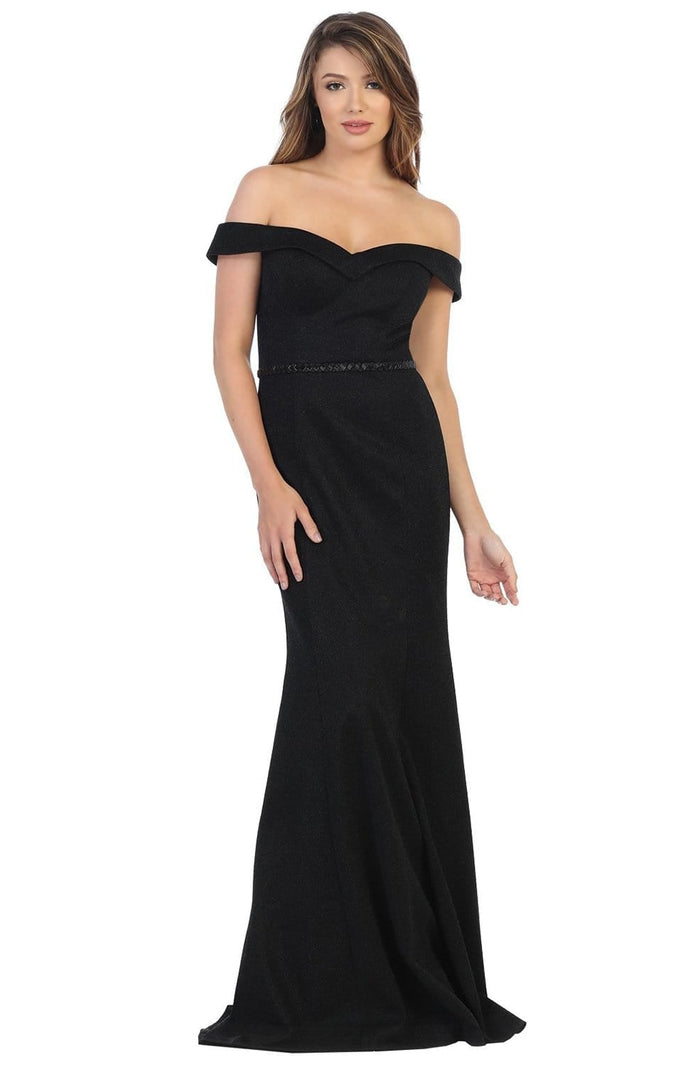 May Queen - Foldover Off Shoulder Formal Dress MQ1695 - 1 pc Black In Size 6 Available CCSALE 6 / Black