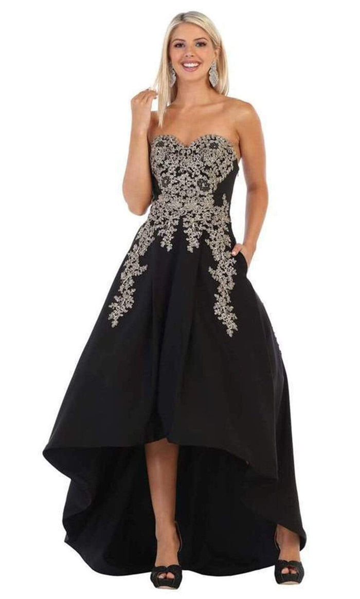 May Queen - Gilt-Appliqued Sweetheart High Low Gown MQ1627 - 1 pc Black In Size 6 Available CCSALE 6 / Black