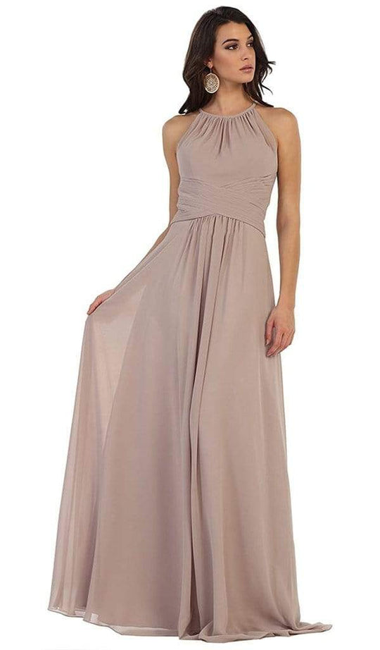May Queen - Halter Fitted Crisscross Ruched Bridesmaid Dress MQ-1479 - 1 pc Ivory In Size 10 Available CCSALE 10 / Ivory