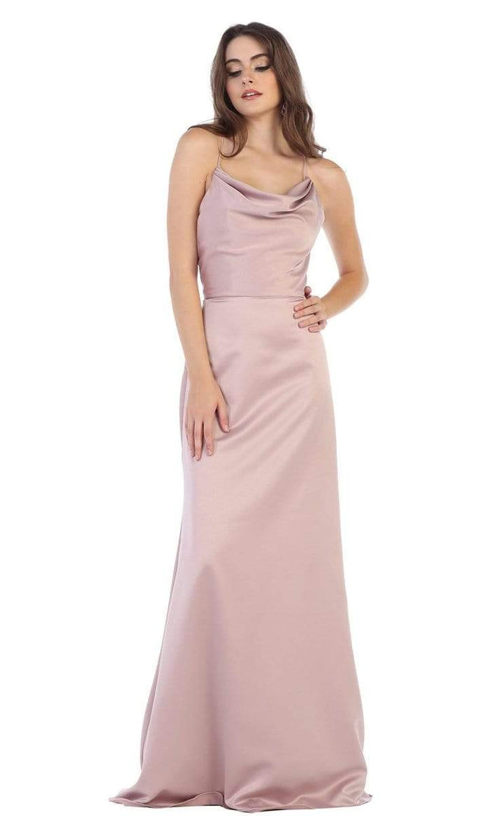 May Queen - Halter Neck Strappy Back Satin A-Line Gown MQ1594 CCSALE 2 / Mauve