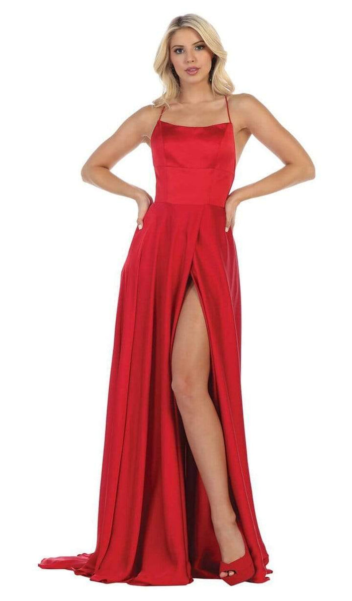 May Queen - Halter Neck Tie String Back A-Line Satin Gown MQ1642 - 1 pc Red in Size 2 Available CCSALE 2 / Red